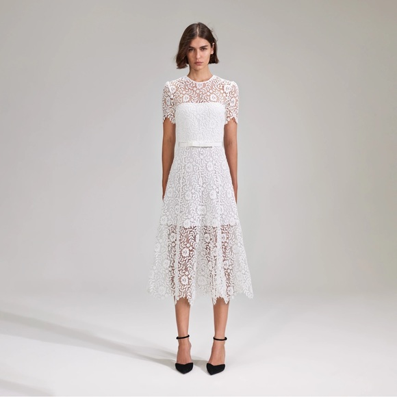 Self portrait White rose lace midi dress - Picture 1 of 4